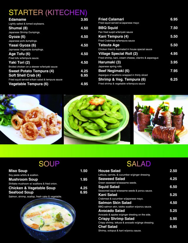 Sushi Village Menu Sushi Village
